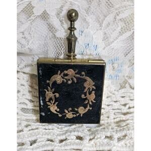 Vintage Miniature Ashtray Gold Tone and Black Floral